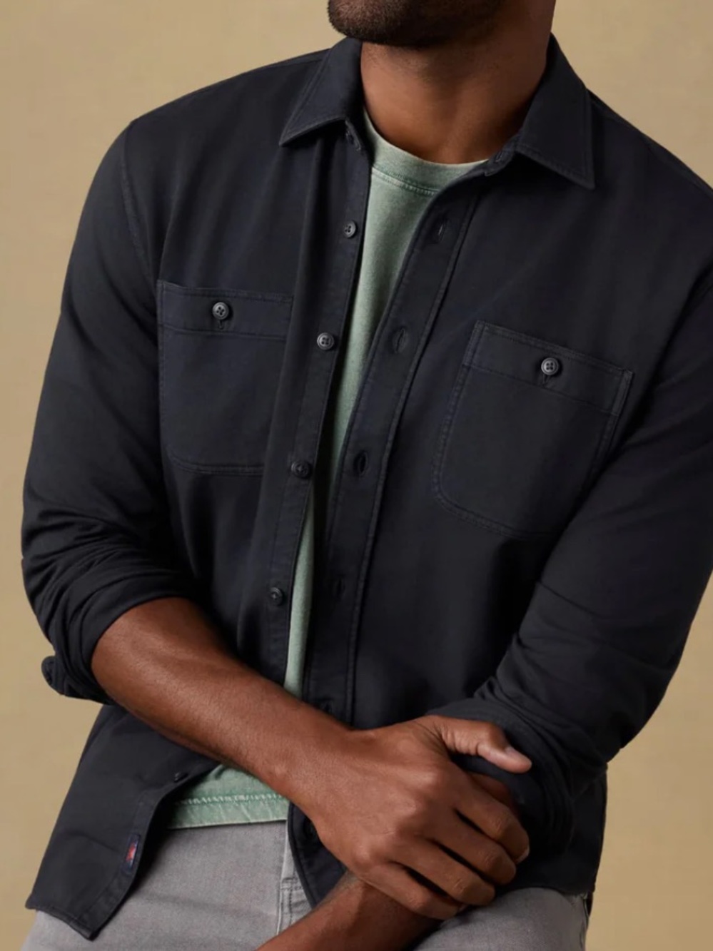 Faherty Mens Field Knit Utility Shirt Washed Charcoal Large NWT